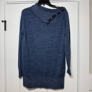 Gap snap-down turtleneck tunic sweater long sleeve blue cotton blend Medium